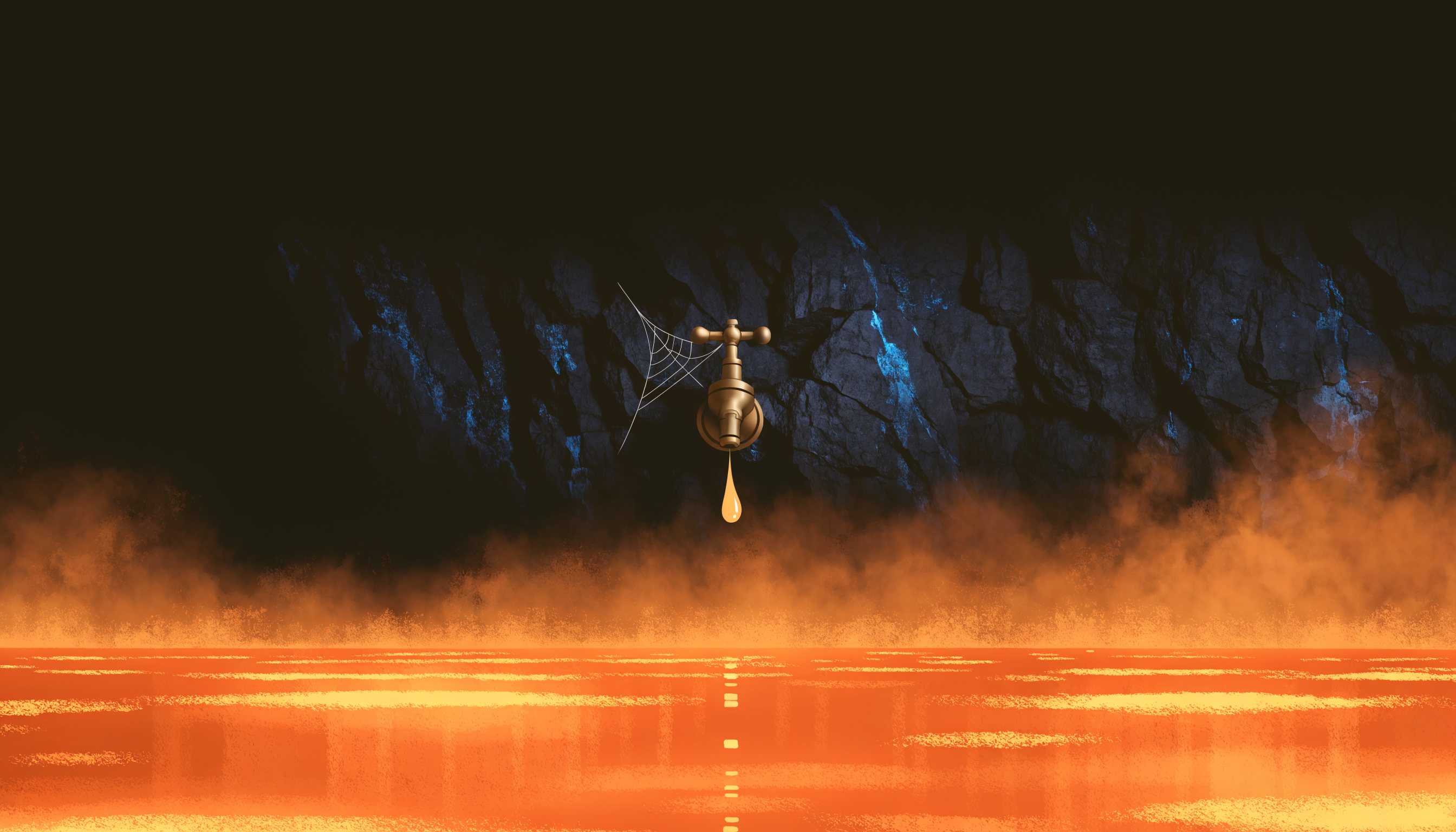 A vast glowing reservoir sits behind a small tap that has never been opened.